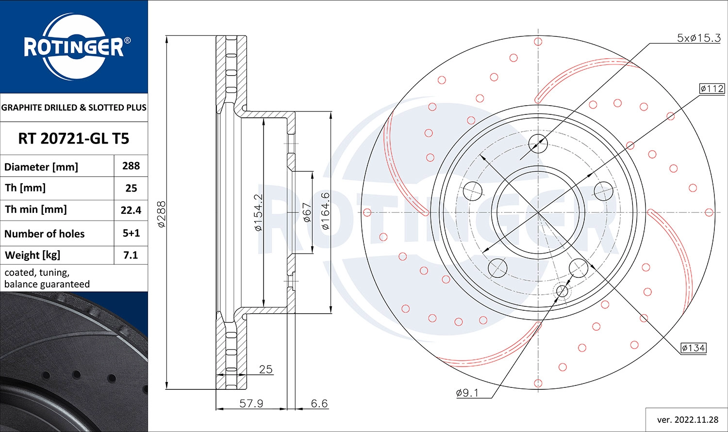 ROTINGER RT 20721-GL T5 - Тормозной диск GRAPHITE DRILLED & SLOTTED PLUS