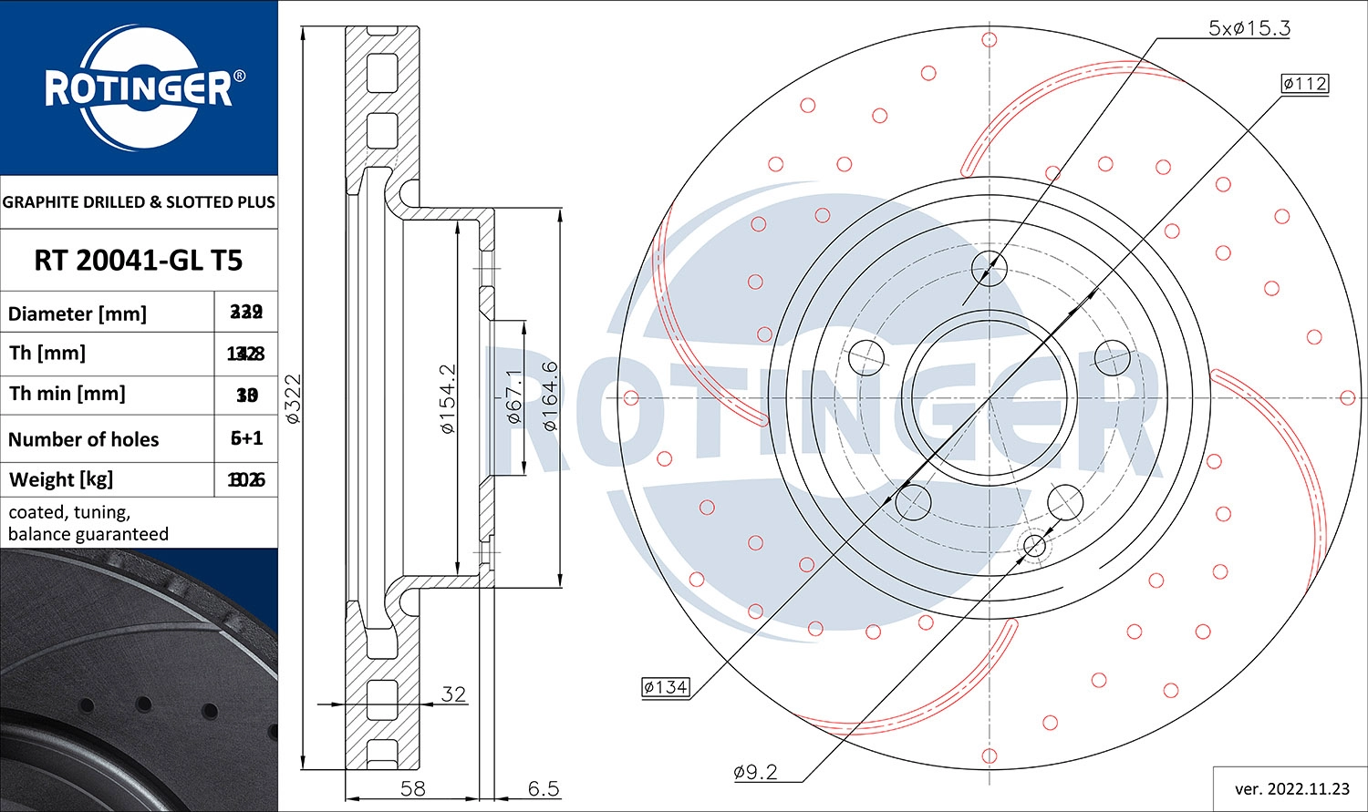 ROTINGER RT 20720-GL T5 - Тормозной диск GRAPHITE DRILLED & SLOTTED PLUS