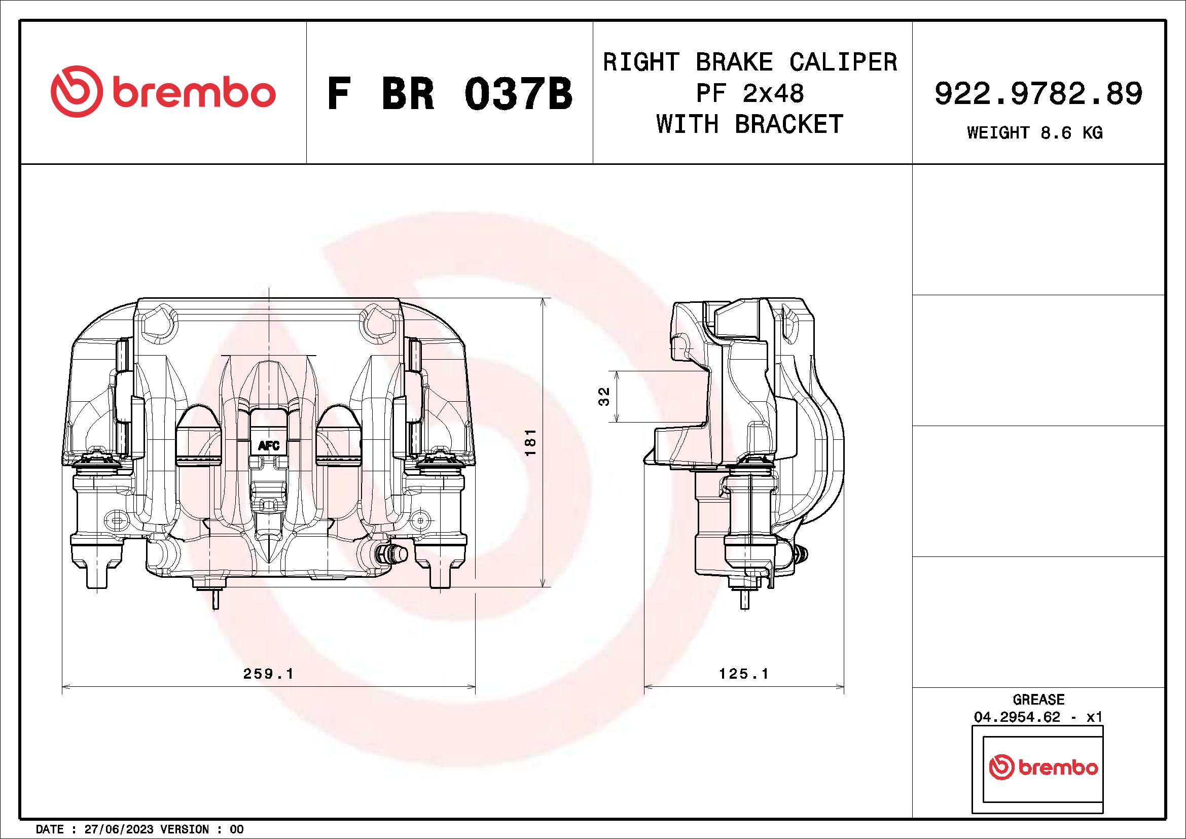 BREMBO F BR 037B - Тормозной суппорт PRIME LINE - With Brackets