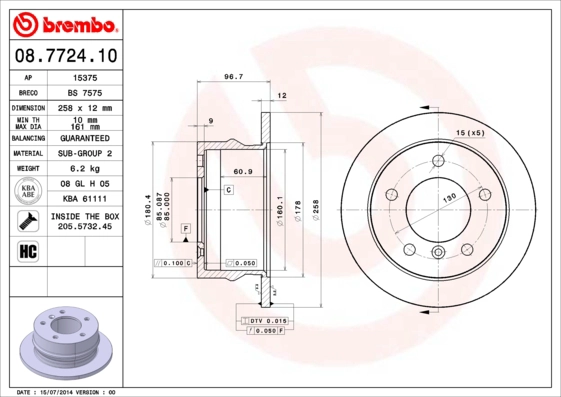 BREMBO 08.7724.10 - Тормозной диск PRIME LINE