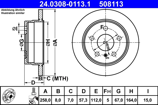 ATE 24.0308-0113.1 - Тормозной диск PowerDisc