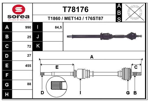 EAI T78176 - Приводной вал (полуось)