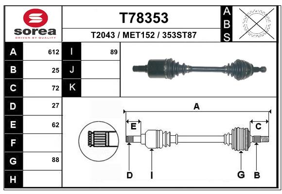 EAI T78353 - Приводной вал (полуось)