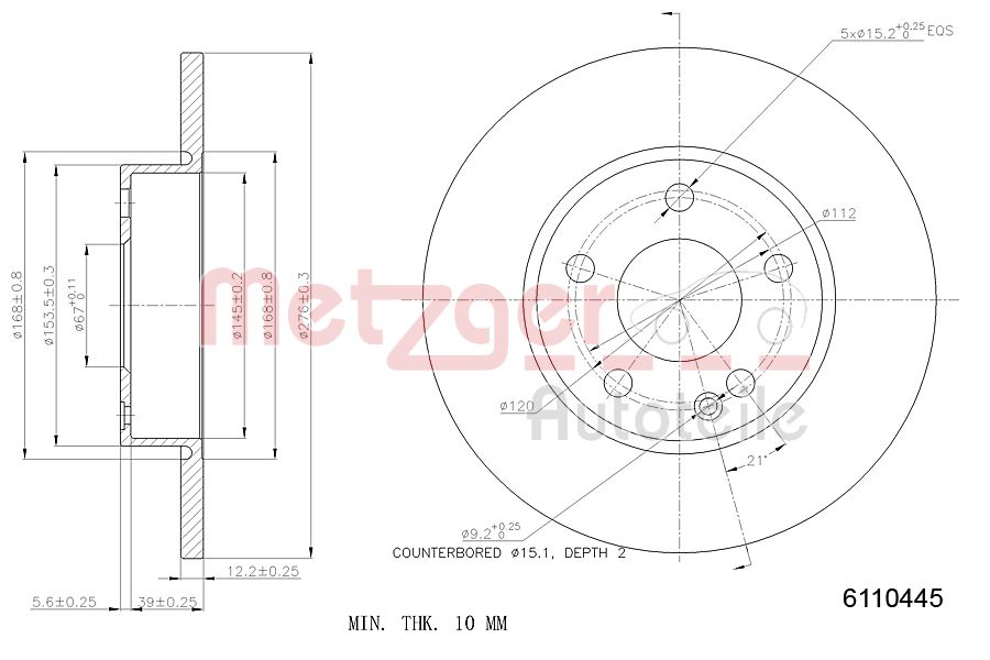 METZGER 6110445 - Тормозные диски