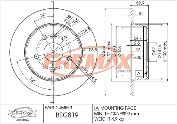 FREMAX BD-2819 - Тормозные диски