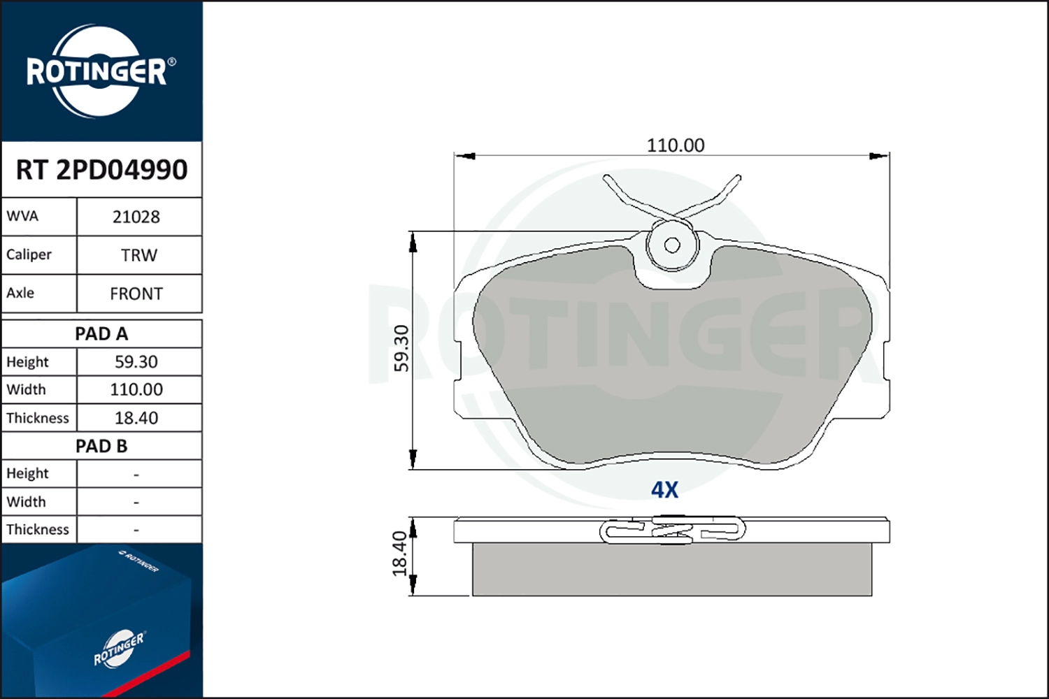 ROTINGER RT 2PD04990 - Тормозные колодки 
