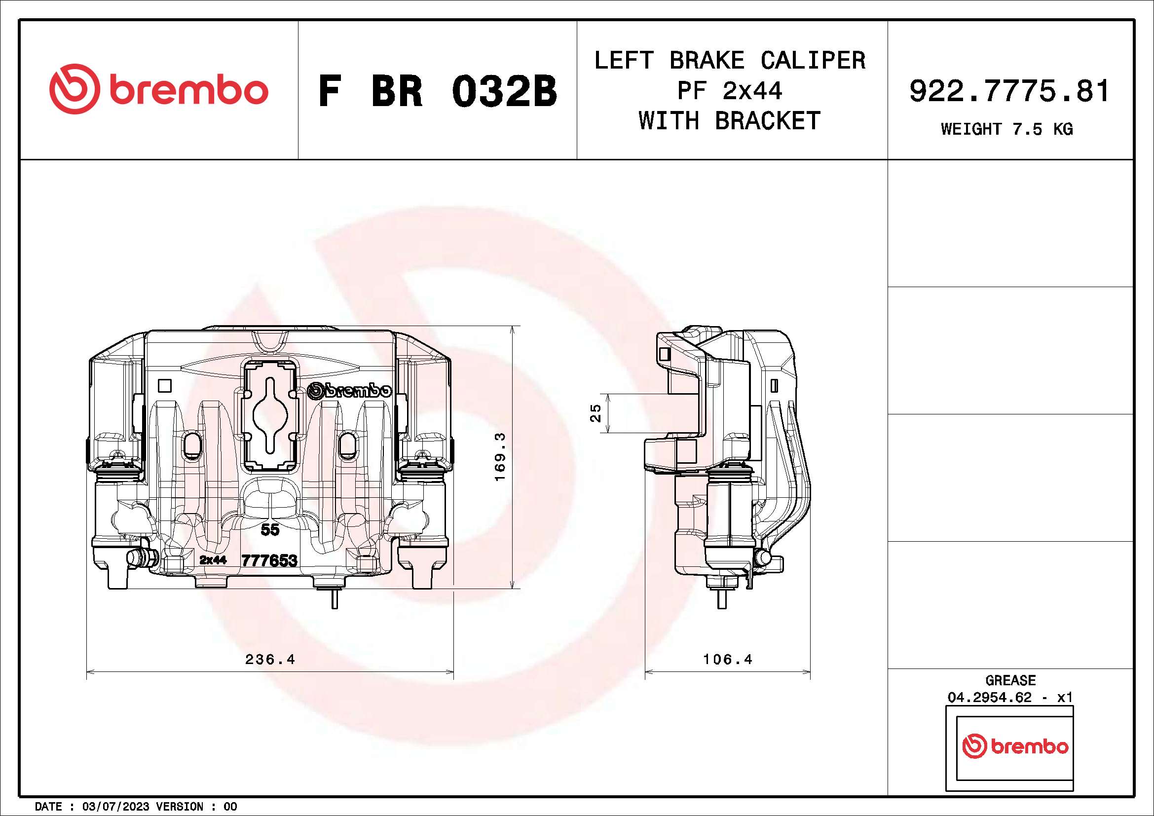 BREMBO F BR 032B - Тормозной суппорт PRIME LINE - With Brackets
