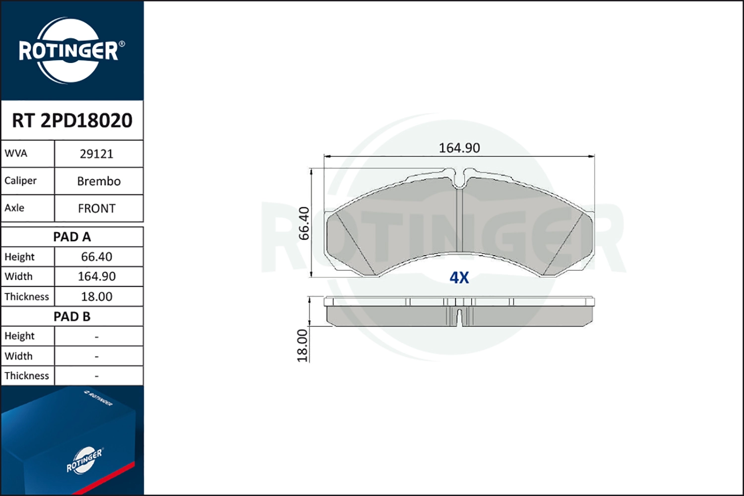 ROTINGER RT 2PD18020 - Тормозные колодки 
