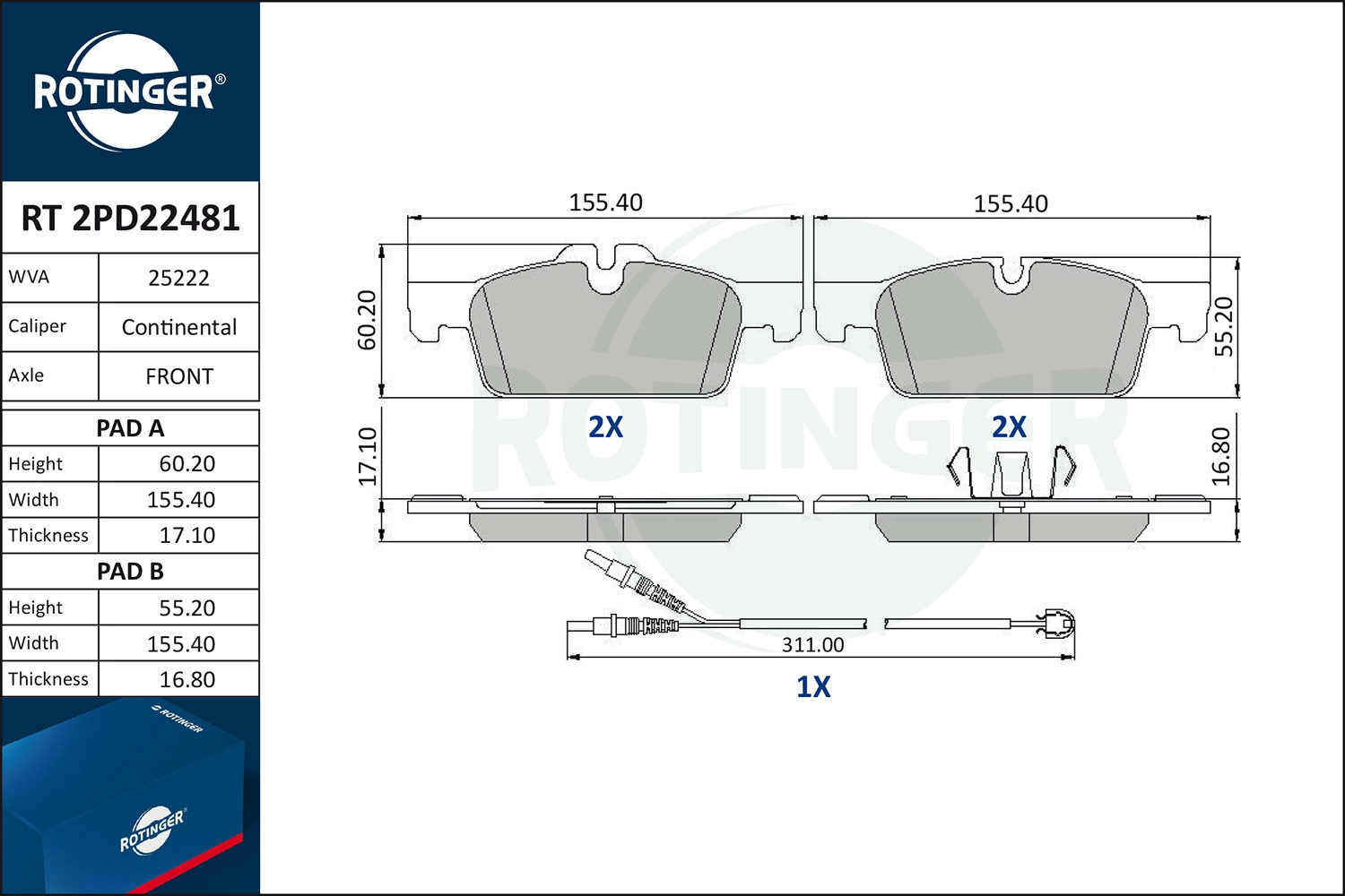 ROTINGER RT 2PD22481 - Тормозные колодки 