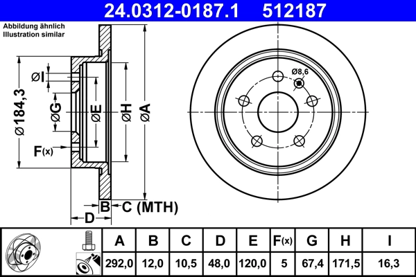 ATE 24.0312-0187.1 - Тормозной диск PowerDisc