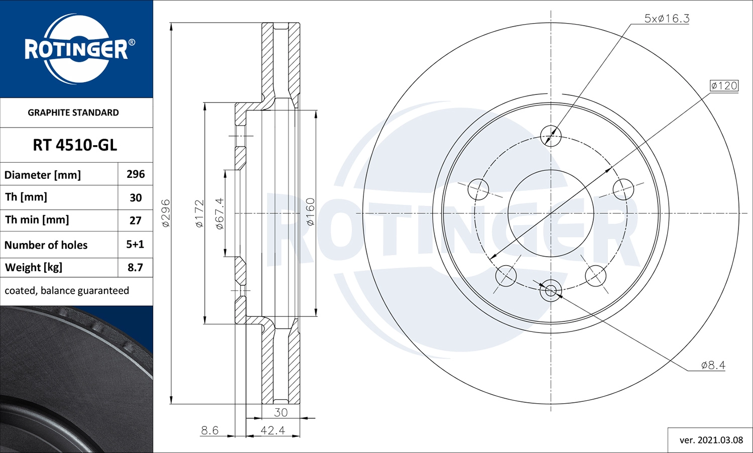 ROTINGER RT 4510-GL - Тормозной диск GRAPHITE LINE