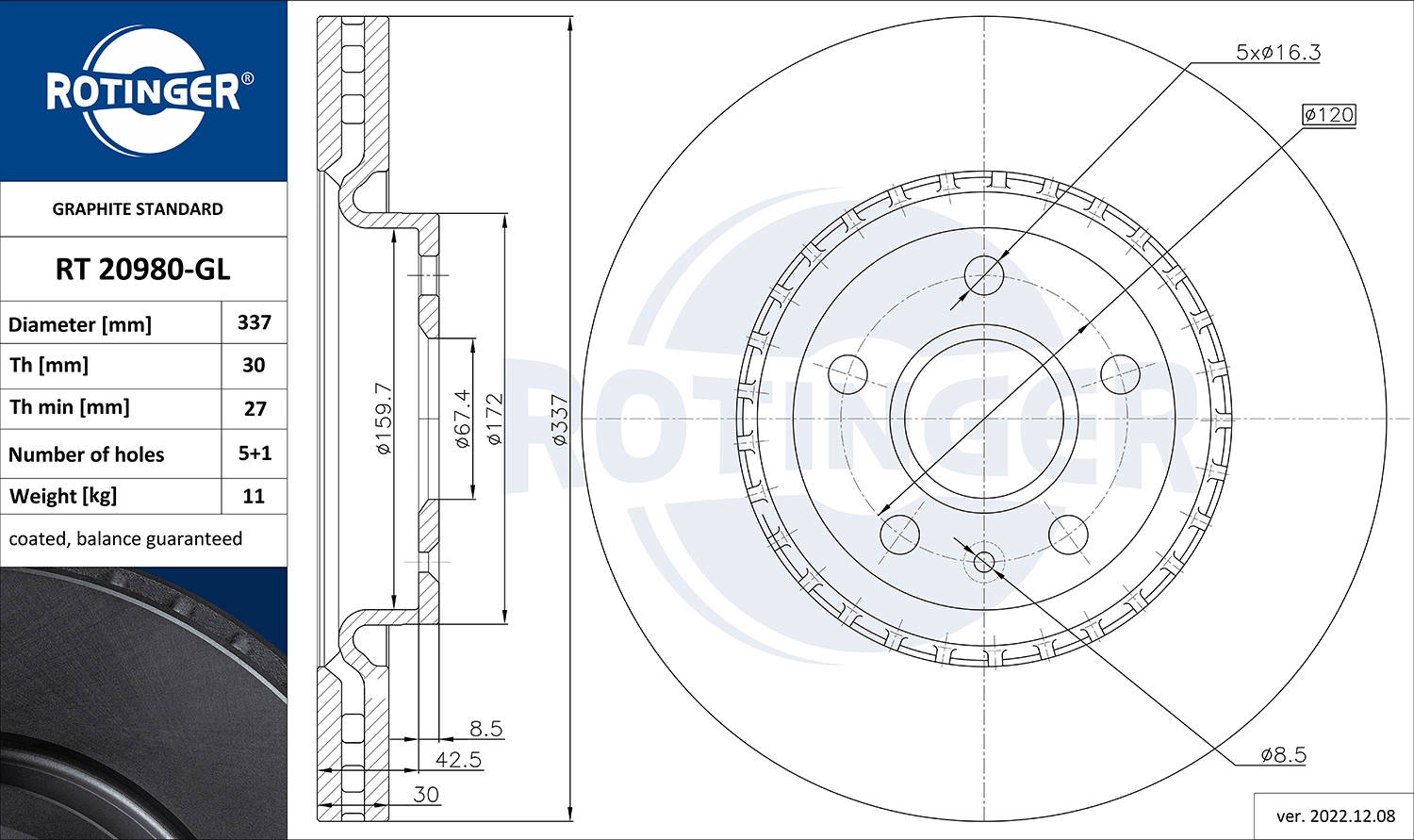 ROTINGER RT 20980-GL - Тормозной диск GRAPHITE LINE