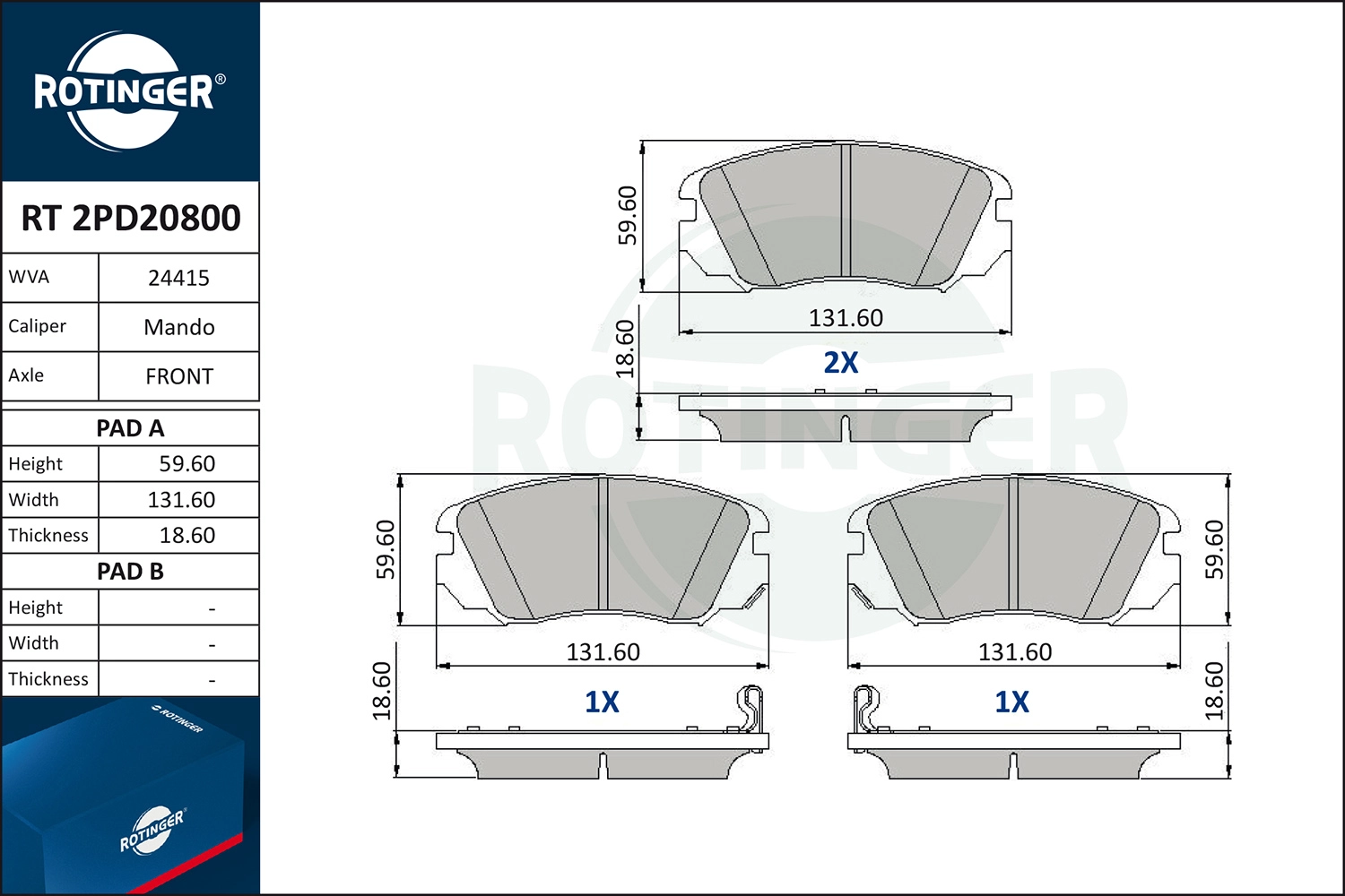 ROTINGER RT 2PD20800 - Тормозные колодки 