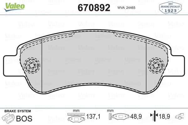 VALEO 670892 - Тормозные колодки 