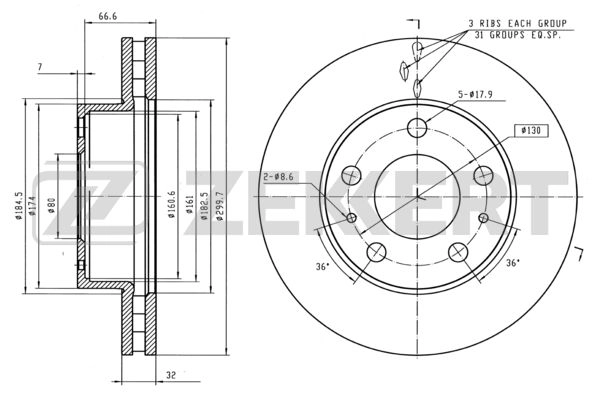 ZEKKERT BS-5866 - Тормозные диски