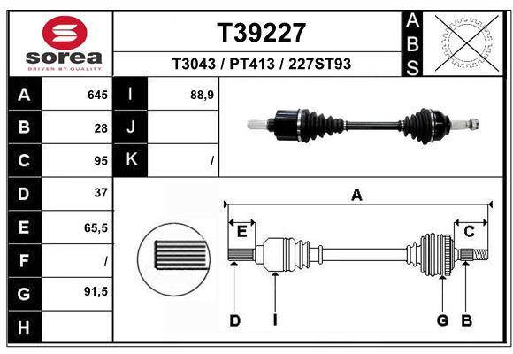 EAI T39227 - Приводной вал (полуось)