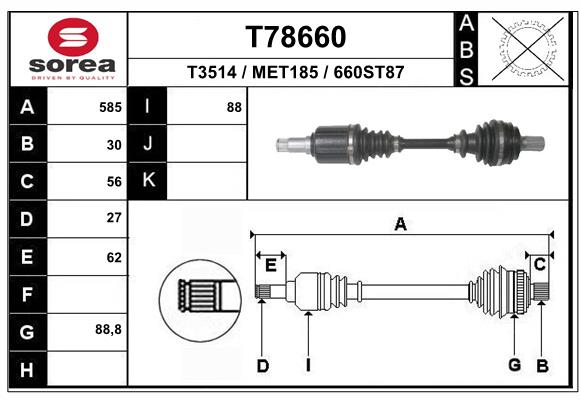 EAI T78660 - Приводной вал (полуось)