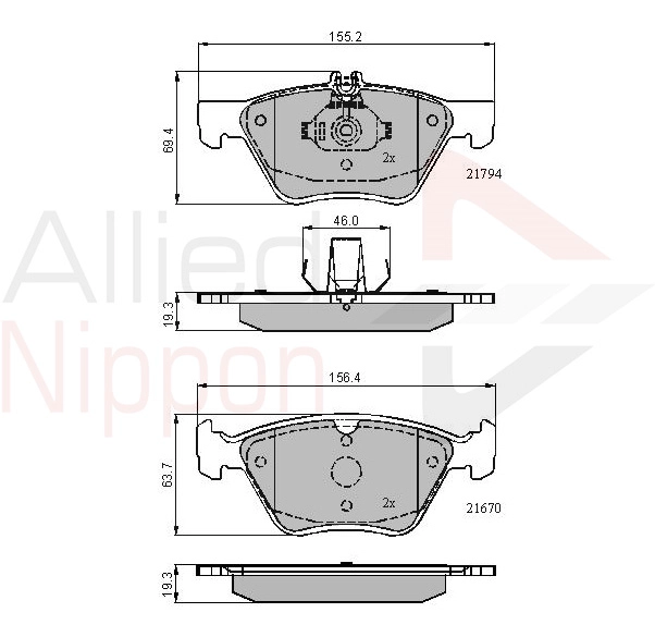 ALLIED NIPPON ADB0913 - Комплект тормозных колодок, дисковый тормоз ANL Braking