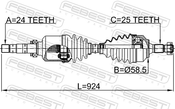 FEBEST 2514-B7MTRH - Приводной вал (полуось)