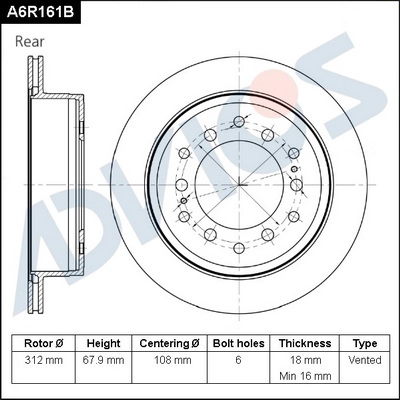 ADVICS A6R161B - Тормозные диски