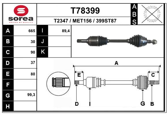 EAI T78399 - Приводной вал (полуось)