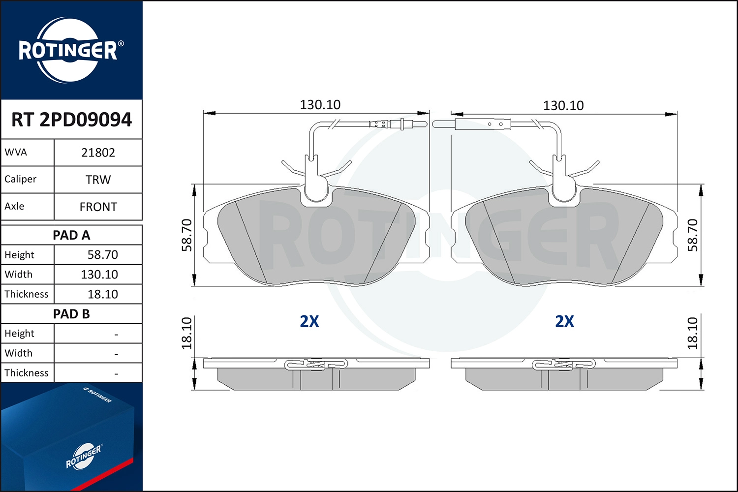 ROTINGER RT 2PD09094 - Тормозные колодки 