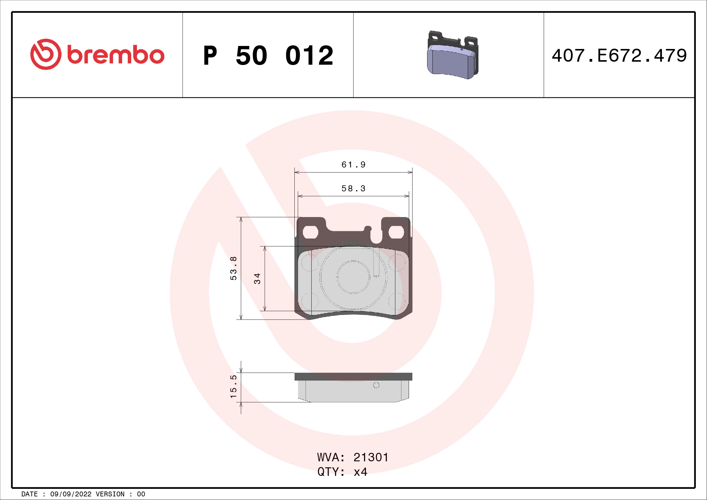 BREMBO P 50 012 - Комплект тормозных колодок, дисковый тормоз PRIME LINE