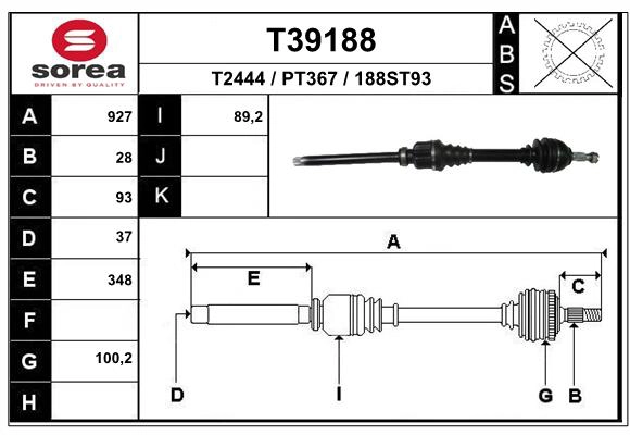 EAI T39188 - Приводной вал (полуось)