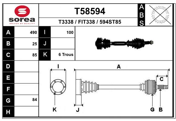 EAI T58594 - Приводной вал (полуось)