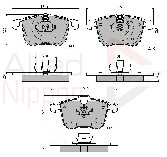 ALLIED NIPPON ADB01593 - Комплект тормозных колодок, дисковый тормоз ANL Braking