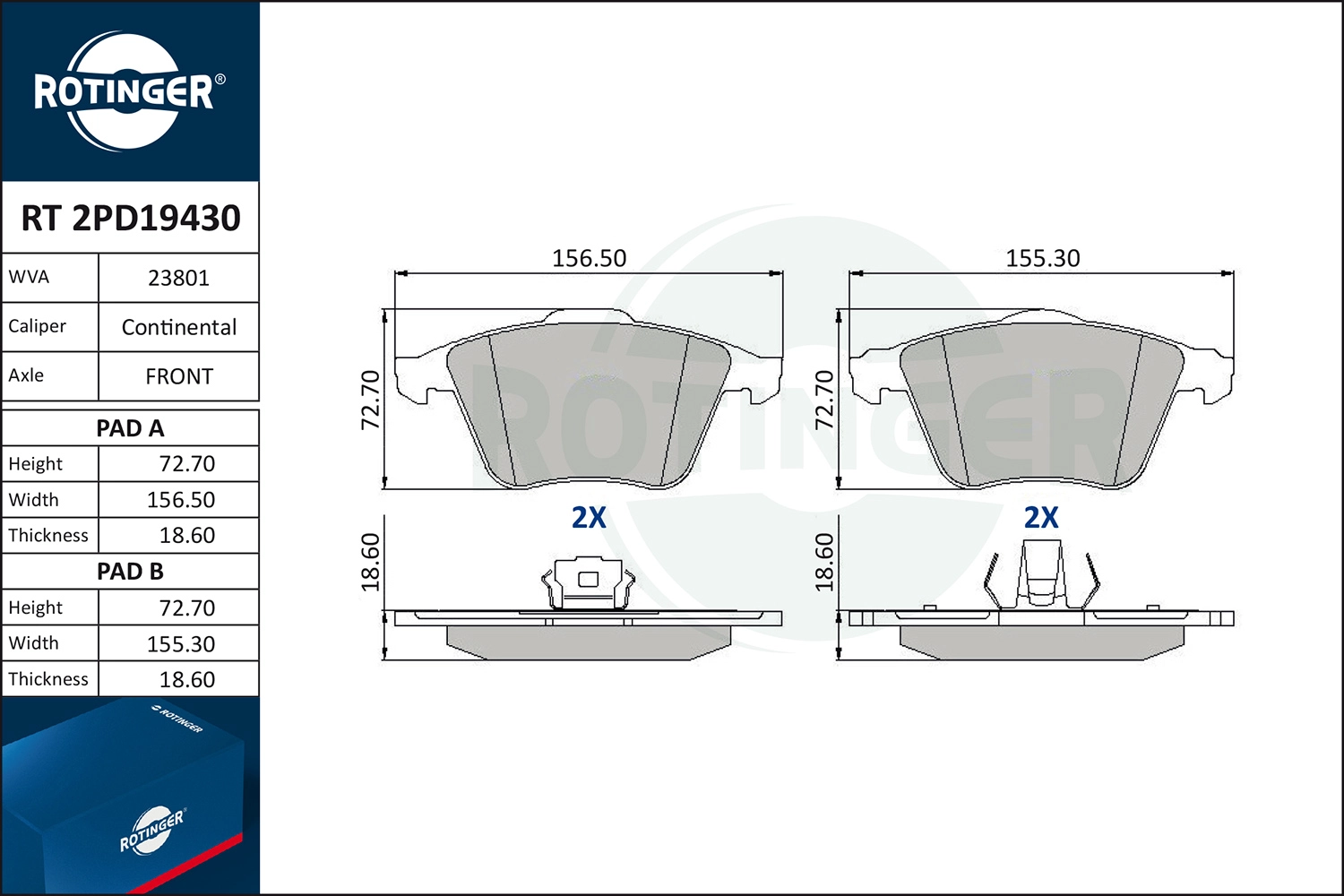 ROTINGER RT 2PD19430 - Тормозные колодки 