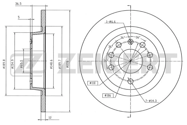 ZEKKERT BS-5382 - Тормозные диски