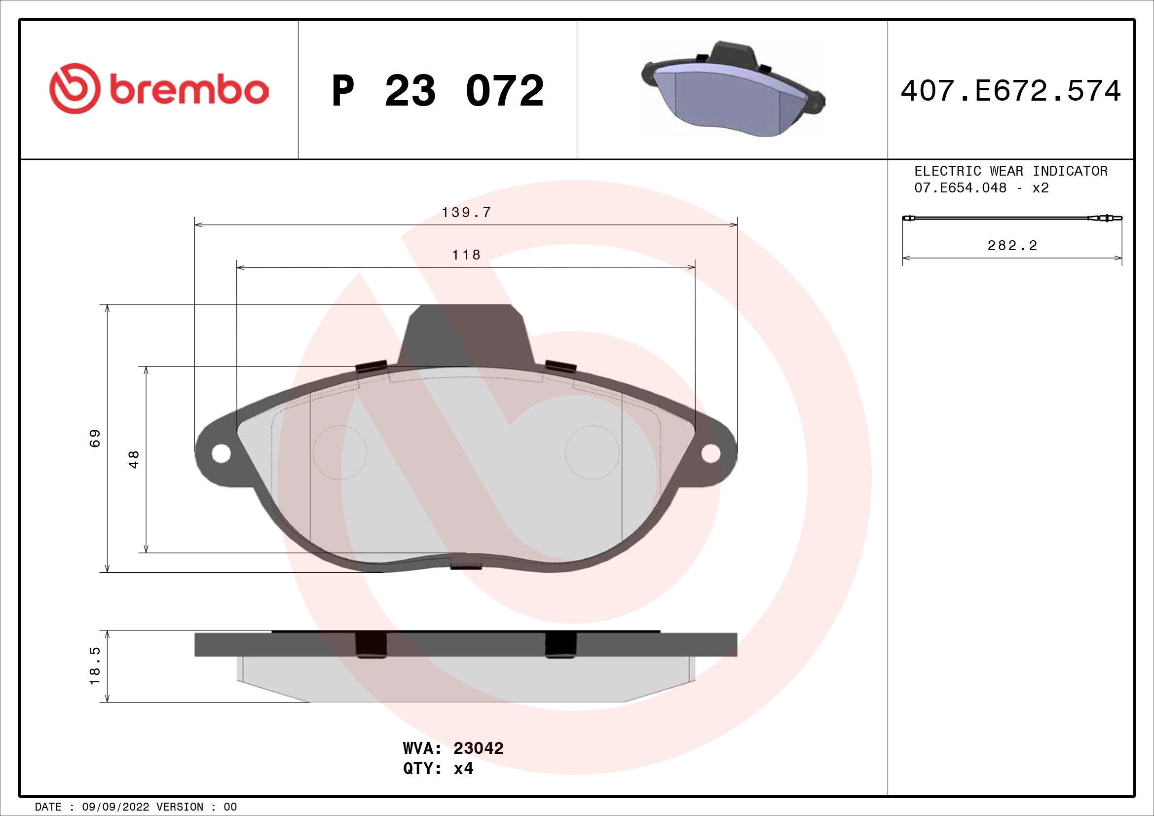 BREMBO P 23 072 - Комплект тормозных колодок, дисковый тормоз PRIME LINE