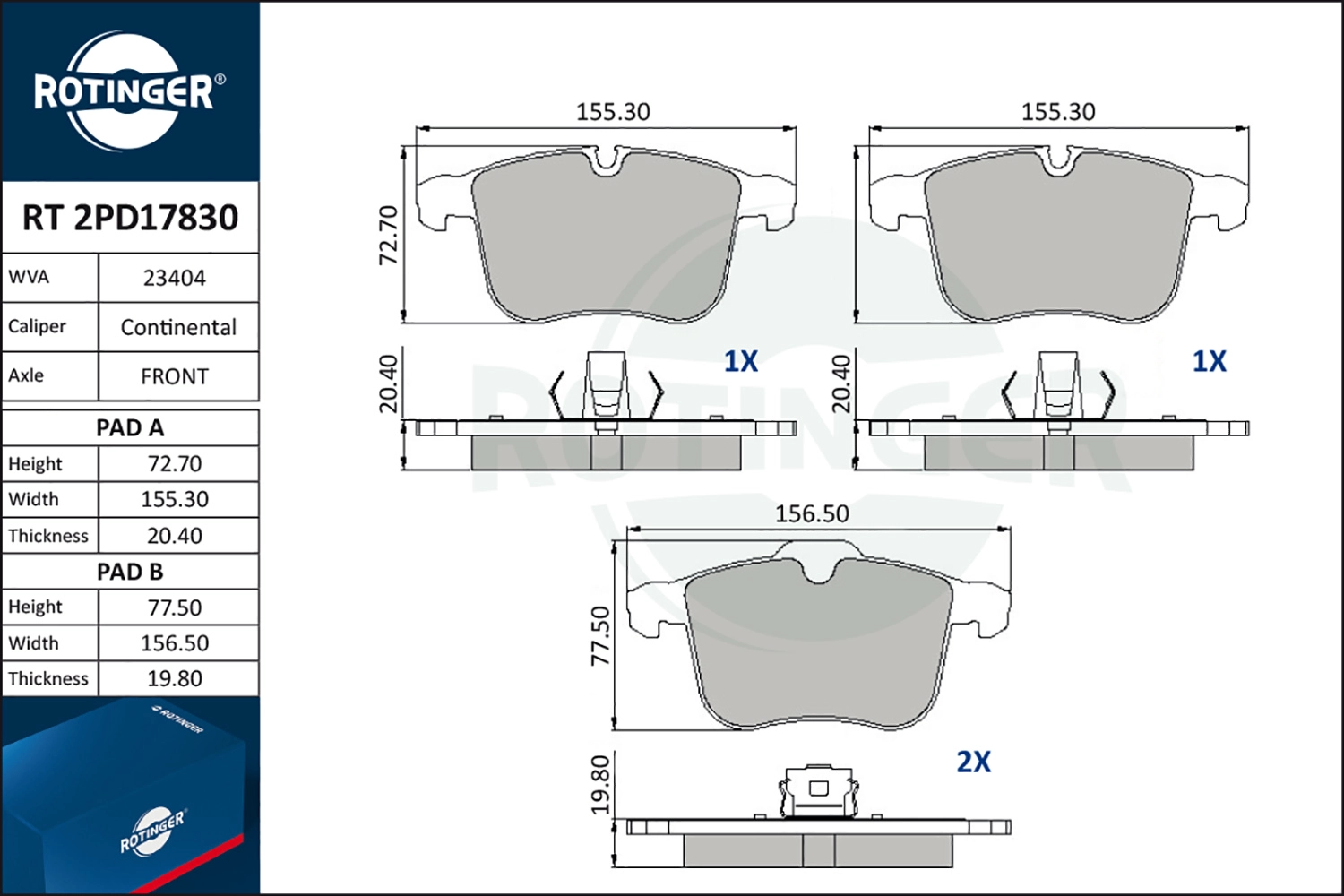 ROTINGER RT 2PD17830 - Тормозные колодки 