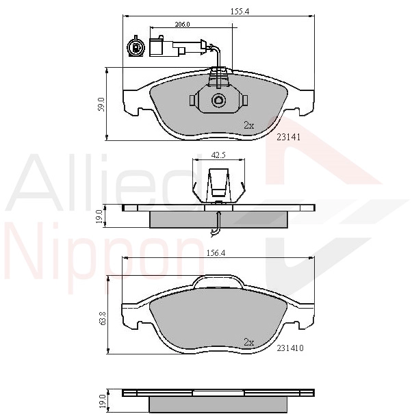 ALLIED NIPPON ADB1856 - Комплект тормозных колодок, дисковый тормоз ANL Braking