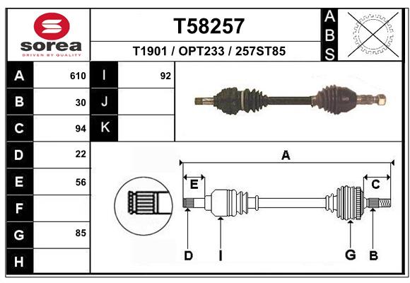 EAI T58257 - Приводной вал (полуось)