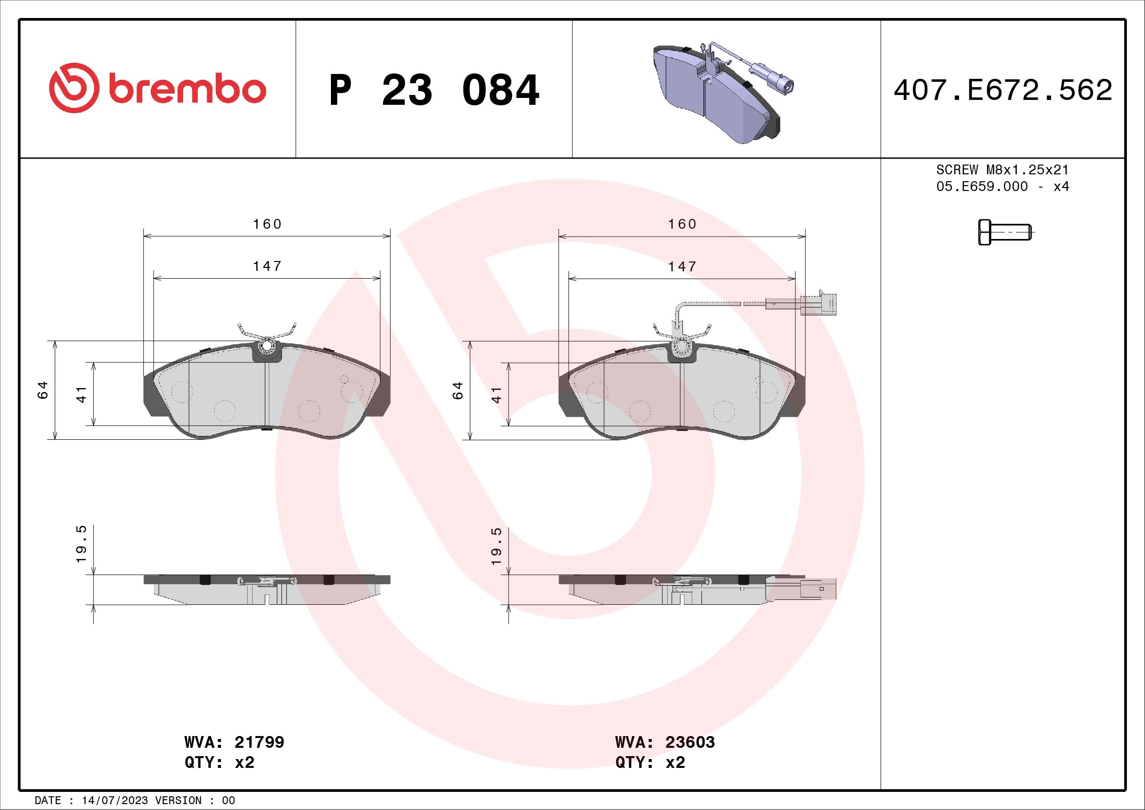 BREMBO P 23 084 - Комплект тормозных колодок, дисковый тормоз PRIME LINE