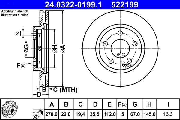 ATE 24.0322-0199.1 - Тормозной диск PowerDisc