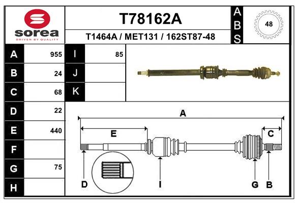 EAI T78162A - Приводной вал (полуось)