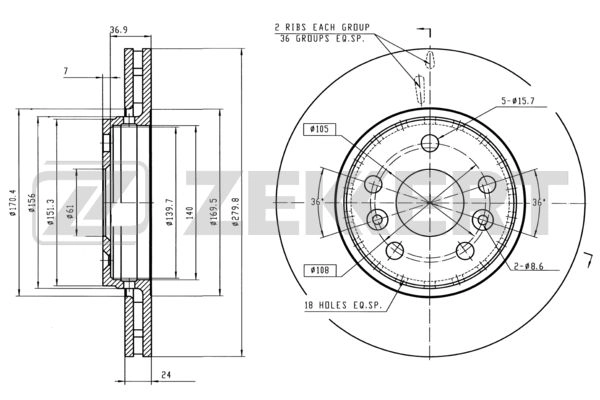ZEKKERT BS-5631 - Тормозные диски