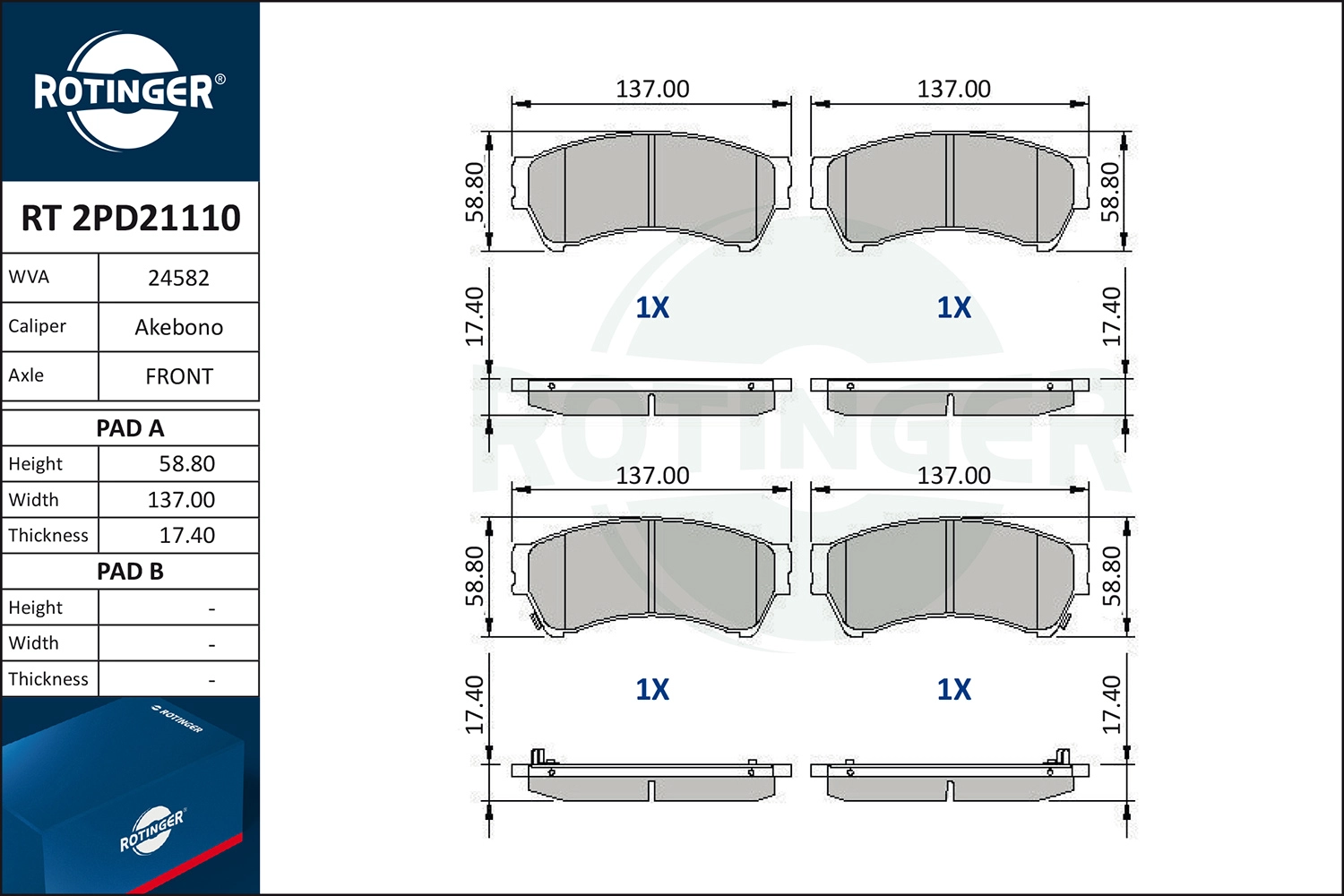 ROTINGER RT 2PD21110 - Тормозные колодки 