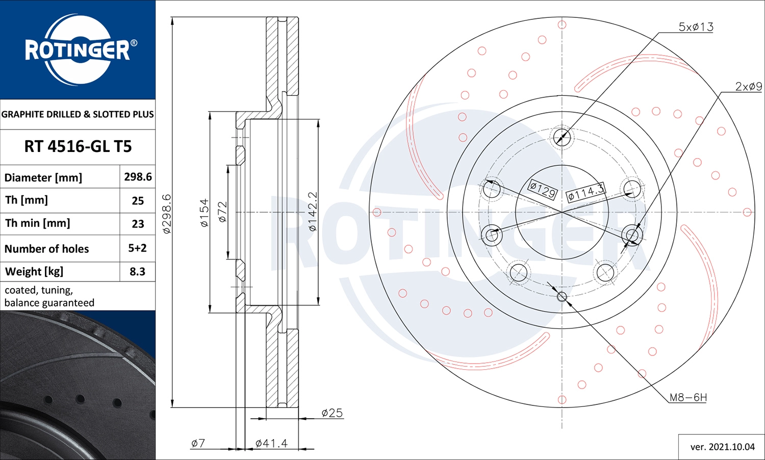 ROTINGER RT 4516-GL T5 - Тормозной диск GRAPHITE DRILLED & SLOTTED PLUS