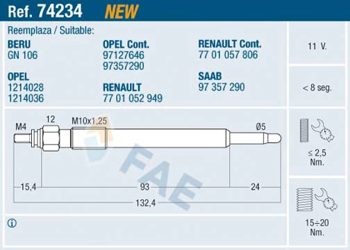 FAE 74234 - Свечи накала