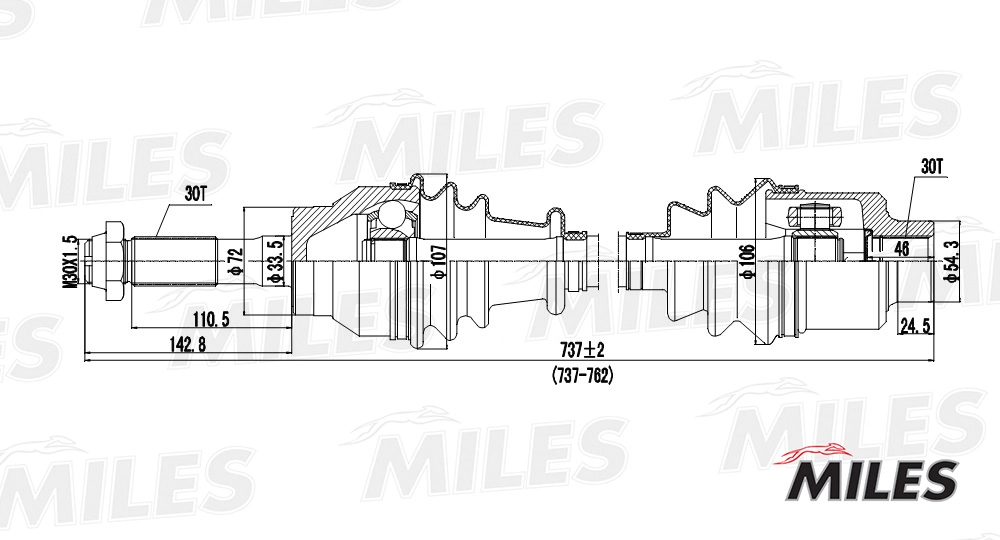 MILES GC00075 - Приводной вал (полуось)