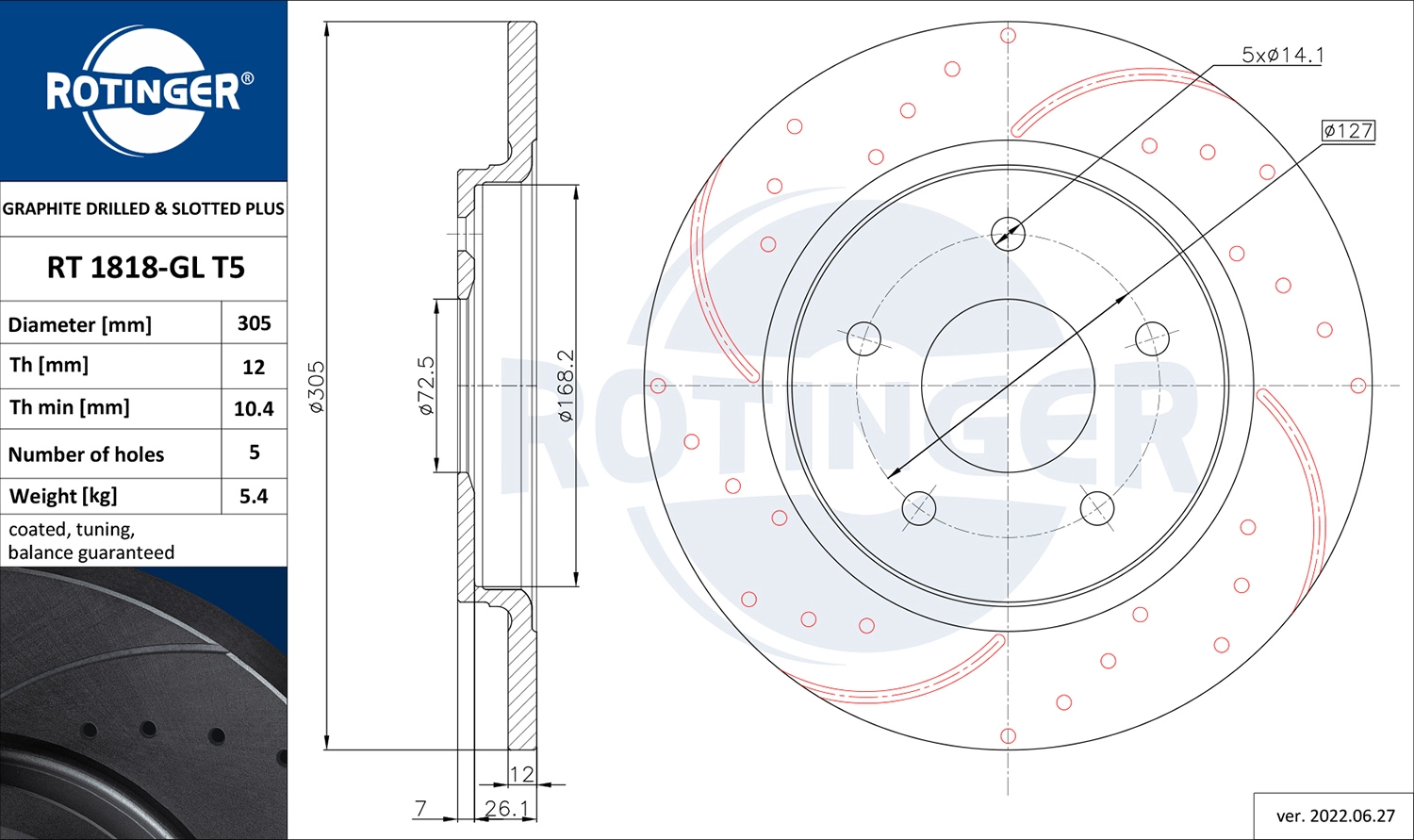 Тормозной диск GRAPHITE DRILLED & SLOTTED PLUS