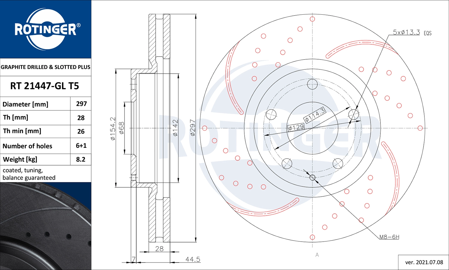 ROTINGER RT 21447-GL T5 - Тормозной диск GRAPHITE DRILLED & SLOTTED PLUS