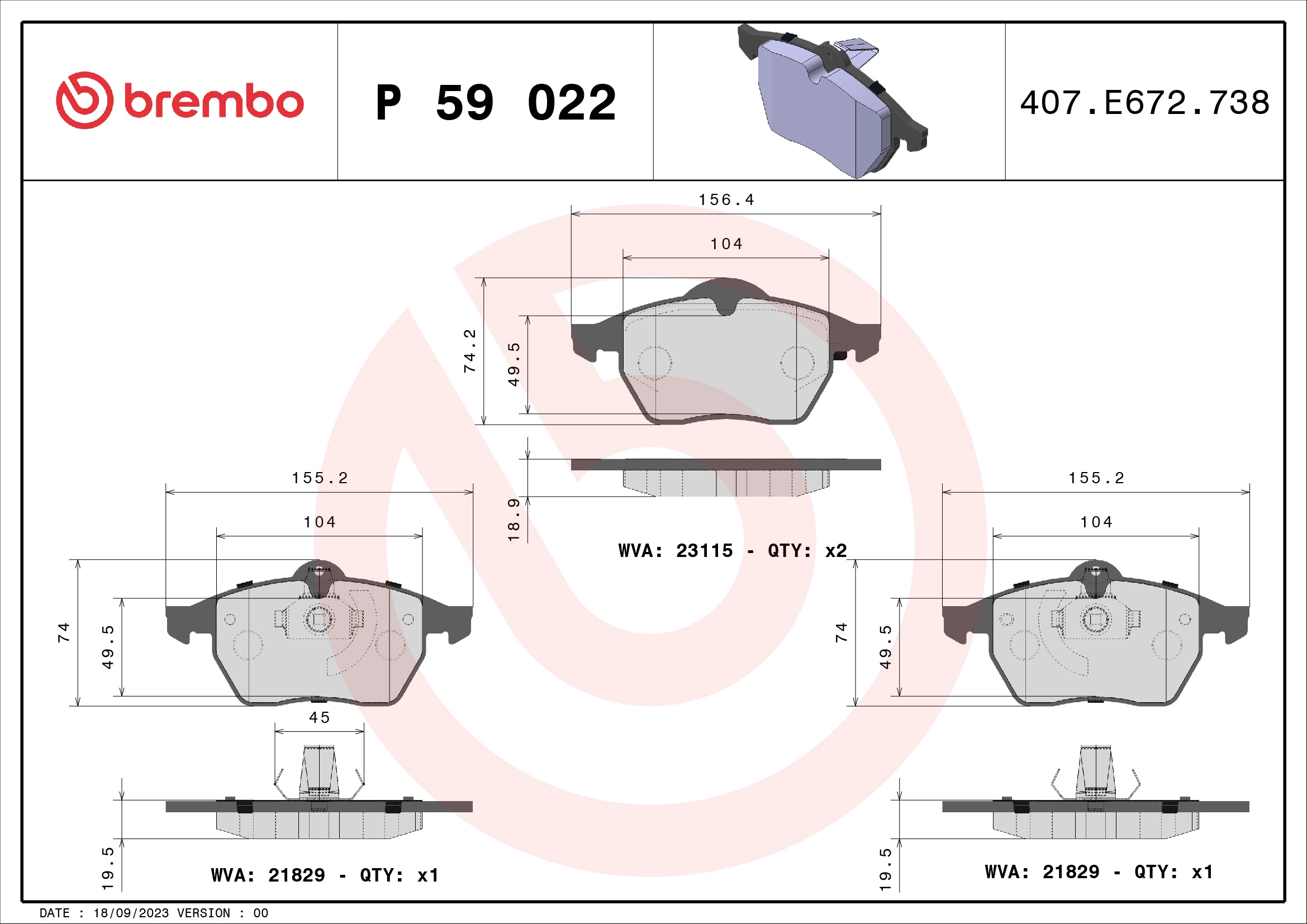BREMBO P 59 022 - Комплект тормозных колодок, дисковый тормоз PRIME LINE