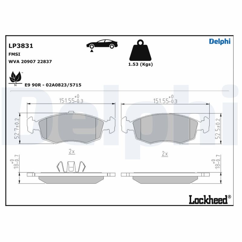 DELPHI LP3831 - Тормозные колодки 