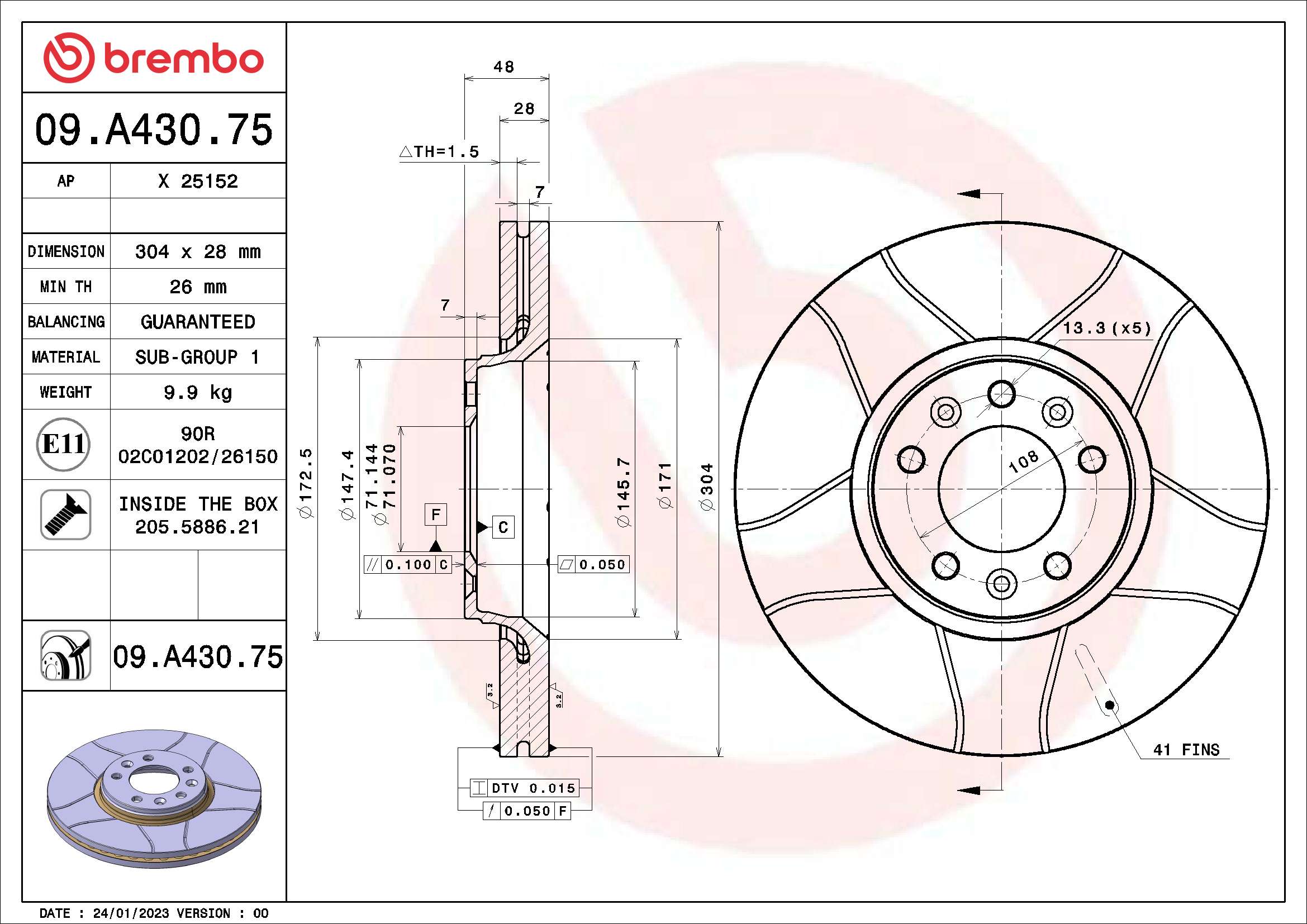 BREMBO 09.A430.75 - Тормозной диск XTRA LINE - Max