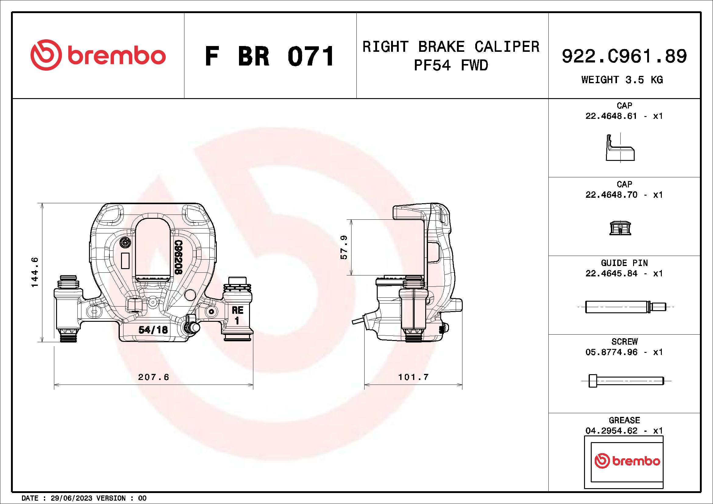 BREMBO F BR 071 - Тормозной суппорт PRIME LINE